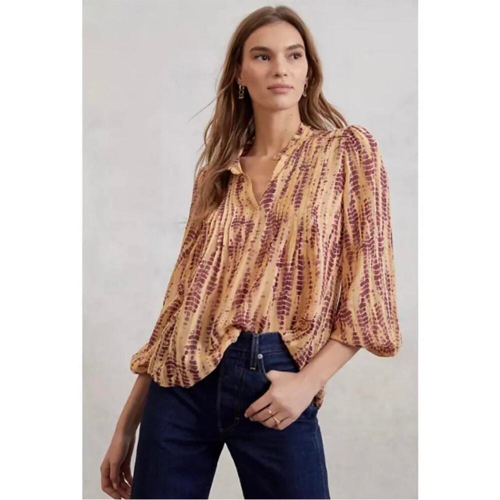 Anthropologie Maritzia Tie Dye Puff Long Sleeve Blouse - xs